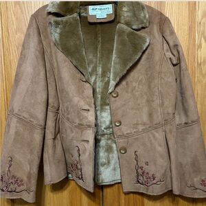 Vintage America Tan Teddy Jacket with Floral Details